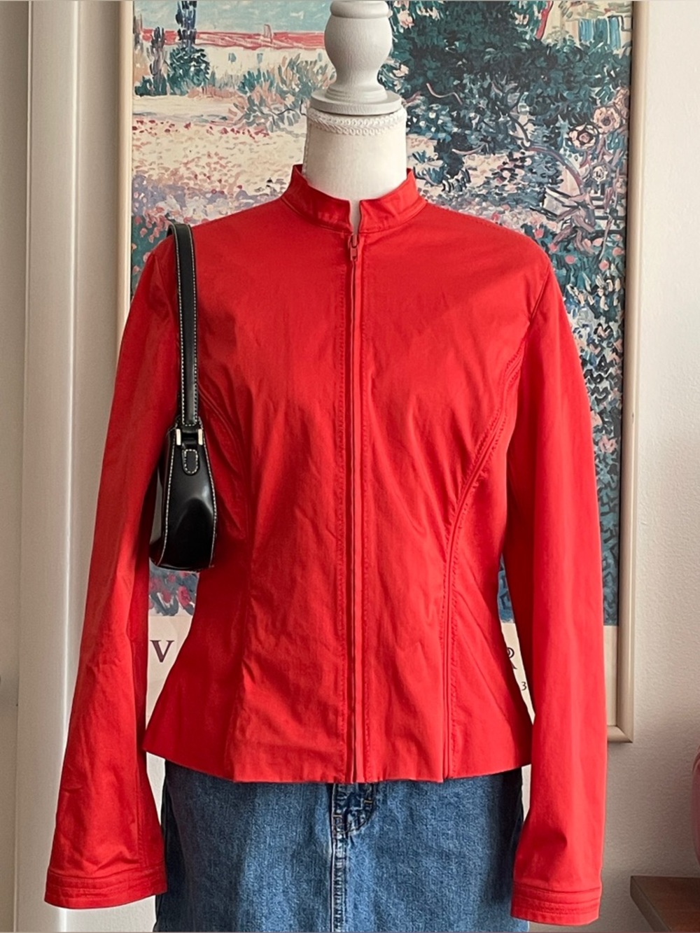 Vintage Y2K Nine & Co. Orange Zip Up Moto Jacket Medium Lightweight Biker Spring